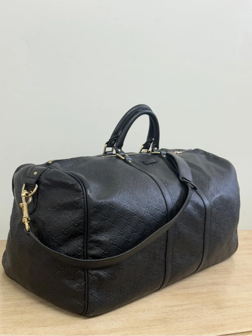 Gucci Guccissima Leather Boston Duffel Bag Black